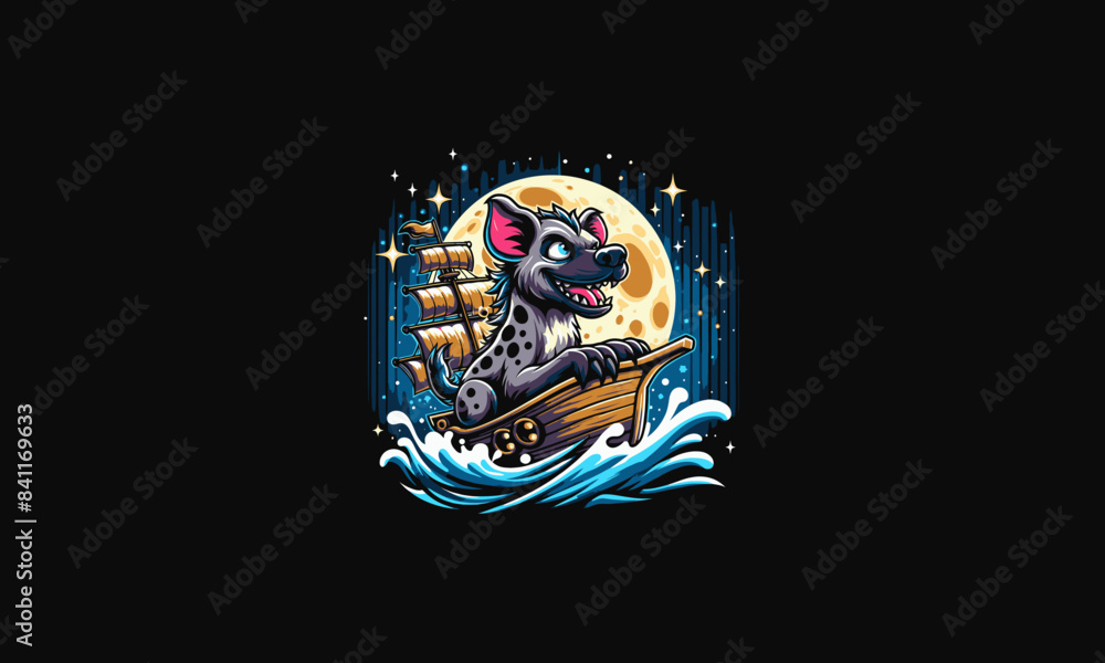hyena on ship night moon vector artwork design hyena on ship night moon vector artwork design