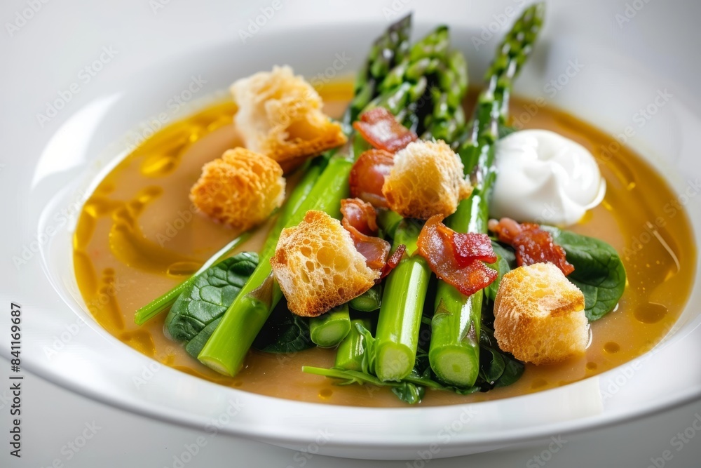 Indulgent Asparagus and Pancetta Soup with Crispy Croutons