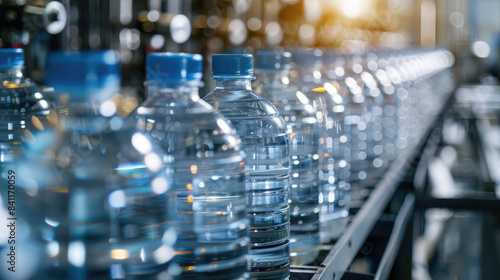 High-Tech Manufacturing Plant Bottling Purified Water in Hygienic Plastic Containers