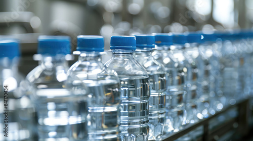 High-Tech Manufacturing Plant Bottling Purified Water in Hygienic Plastic Containers