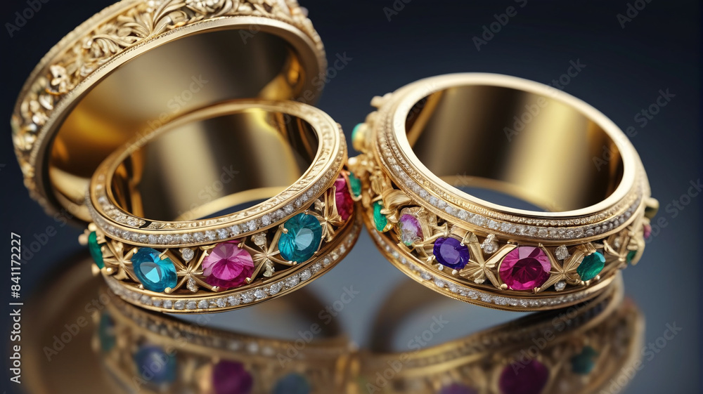 Royal Adornments: Opulent Rings and Dazzling Earrings in Gilded Cases, Generative AI