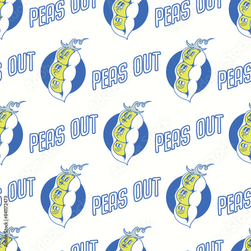 seamless pattern peas retro cartoon character on white background