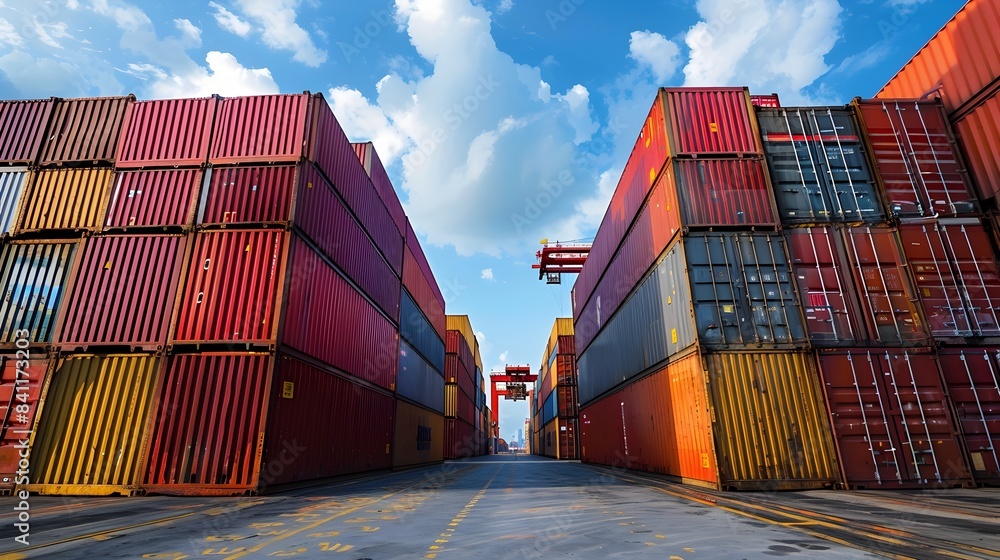 Fototapeta premium Colorful Cargo Containers at Busy Shipping Port