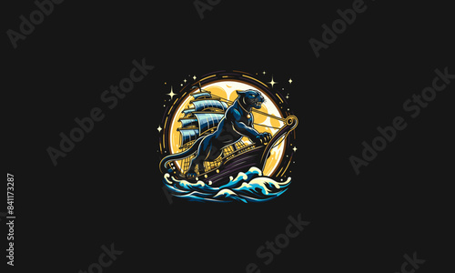 panther riding ship on sea vector artwork design