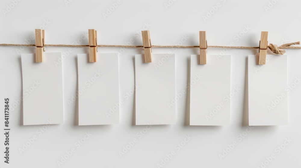 Artwork design template blank paper sheet with wooden pegs mockup for creative projects Artwork design template blank paper sheet with wooden pegs mockup for creative projects