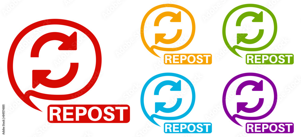 set Repost sign icon. social media share sign labels design vector illustration set Repost sign icon. social media share sign labels design vector illustration