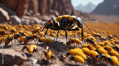 Commander of the Hive: Mighty Leader Directing Ant Workers With Purpose, Generative AI