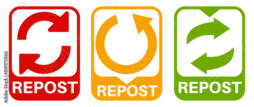 Set collections of repost icons. Share labels template design vector illustrations