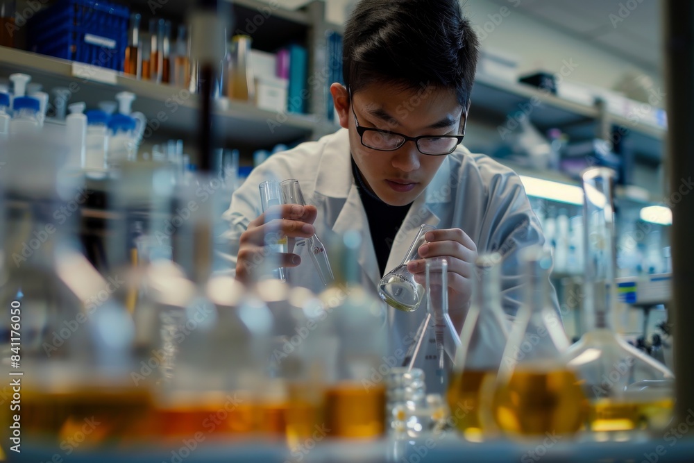 A student scientist conducting an experiment in a laboratory A student scientist conducting an experiment in a laboratory