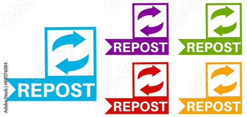 Set collections of repost icons. Share labels template design vector illustrations