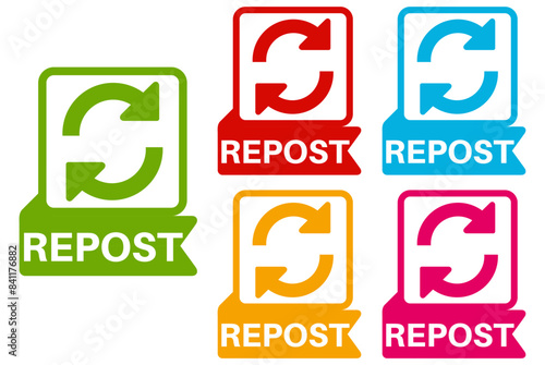 Set collections of repost icons. Share labels template design vector illustrations