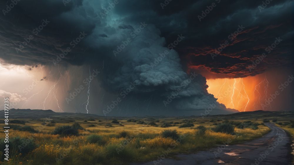 Fototapeta premium Adverse Weather: Nature's Fury Unleashed, Skies Darkened, Chaos Reigns, Generative AI