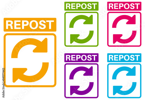 Set collections of repost icons. Share labels template design vector illustrations