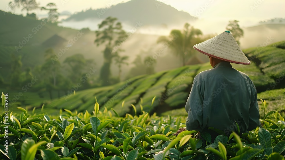 Fototapeta premium Farmer Tea Plantation Malaysia Culture Occupation Concept 