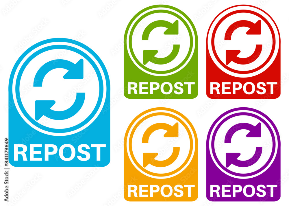 set repost icon labels. Repeat Retweet symbol Vector illustration set repost icon labels. Repeat Retweet symbol Vector illustration