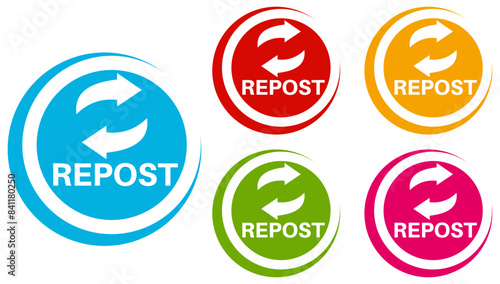 set repost icon labels. Repeat Retweet symbol Vector illustration