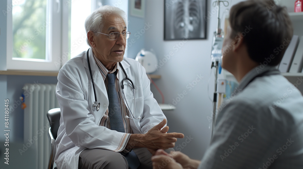 Obraz premium A doctor is talking to a patient in a hospital room