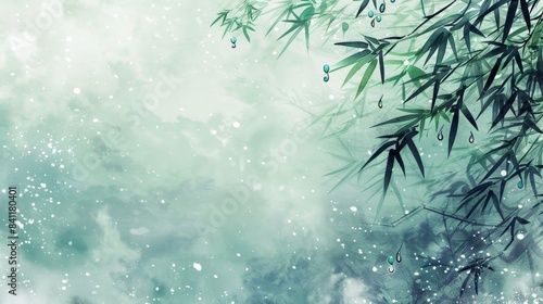 Serene Bamboo Forest with Dew Drops  Generative AI