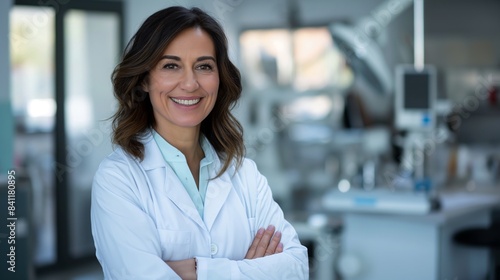 Smiling Female Doctor in a Modern Medical Office Setting - Health, Care, and Professionalism