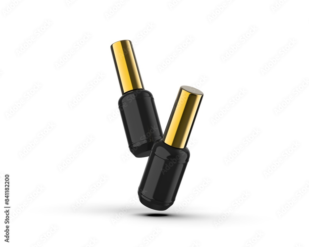 Blank Black nail polish bottle with gold cap ready for your design and branding mockup template isolated on white background, 3d illustration. Blank Black nail polish bottle with gold cap ready for your design and branding mockup template isolated on white background, 3d illustration.