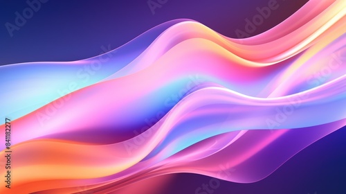 3D render of abstract fluid iridescent holographic neon curved wave, colorful background in motion