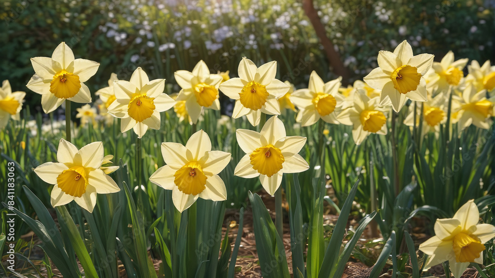 Floral Delight: Sunlit Daffodils, Lush Greenery, Springtime Bliss, Generative AI Floral Delight: Sunlit Daffodils, Lush Greenery, Springtime Bliss, Generative AI