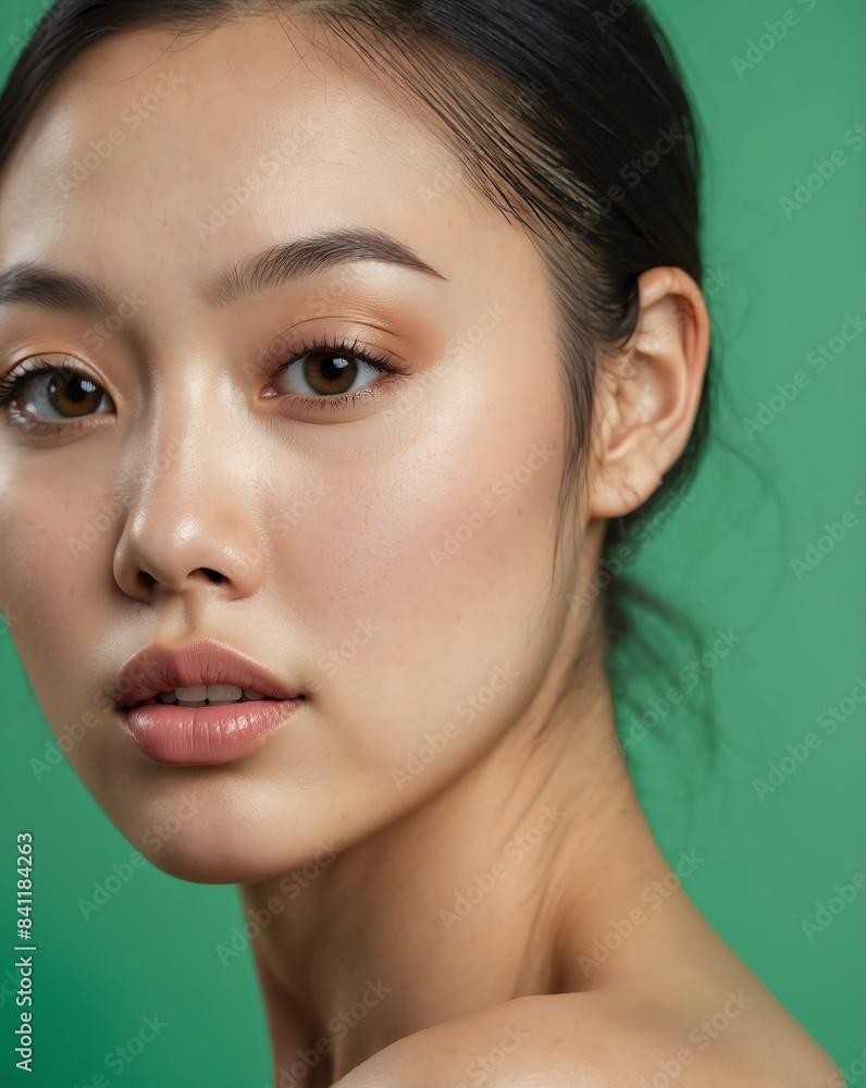 pretty asian woman on green bright background model photoshoot for ad concept marketing smooth skin and beauty products pretty asian woman on green bright background model photoshoot for ad concept marketing smooth skin and beauty products
