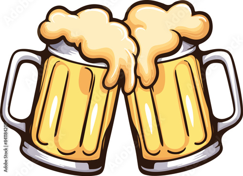 Cheerful Beer Mugs Toasting for Celebration, a Festive Drink for Friends at Any Party or Event