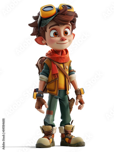 3d Render of a boy with binoculars isolated on transparent background.