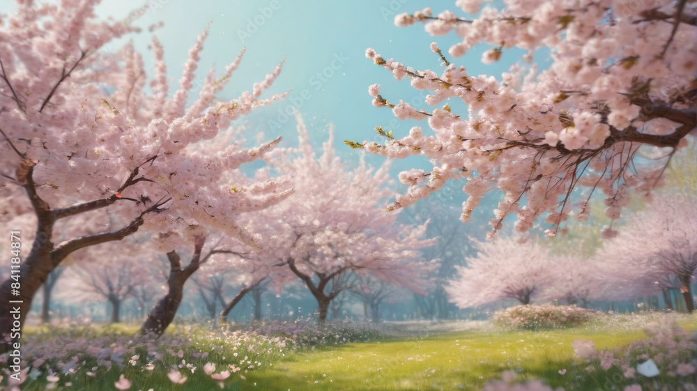 The ballet of cherry blossoms in a springtime garden, painting the air with delicate hues, Generative AI The ballet of cherry blossoms in a springtime garden, painting the air with delicate hues, Generative AI