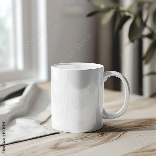 White Coffee Mug 15Oz Mockup, On Minimalistic Background