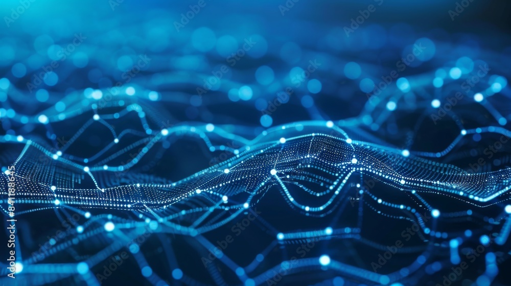 Obraz premium Abstract Digital Network Illustration, Data Flow and Blockchain Technology Integration, Highlighting Modern Connectivity and Security Concepts, graphic for Tech and Business Corporate, banner design, 