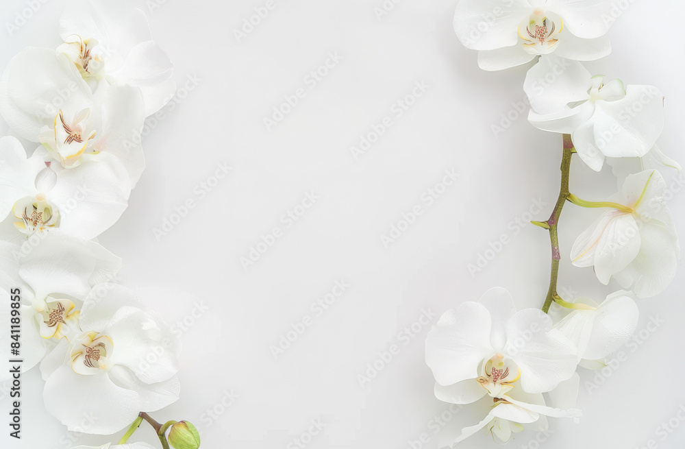 Obraz premium White orchid wreath, flat lay, elegant, delicate, floral arrangement, minimalist