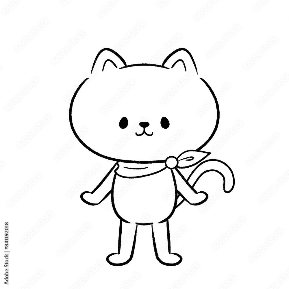 スカーフをつけた白黒の猫のイラスト スカーフをつけた白黒の猫のイラスト