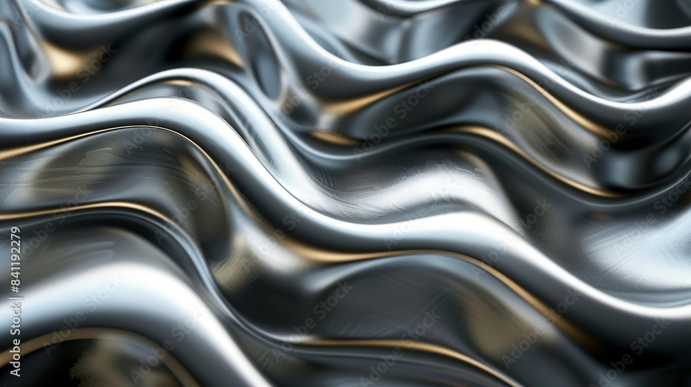 Naklejka premium Reflective Ripples: Chrome Waves Background