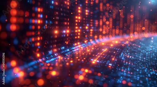 Abstract Digital Data Network With Red and Blue Lights