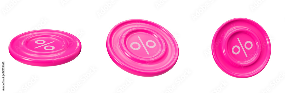 pink chips with percent 3d isolated frisbee white background pink chips with percent 3d isolated frisbee white background