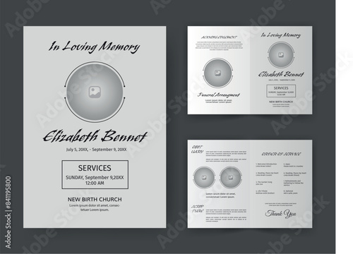 Funeral  Template for Memorial Program. Minimalist Bifold Brochure Design Layout.