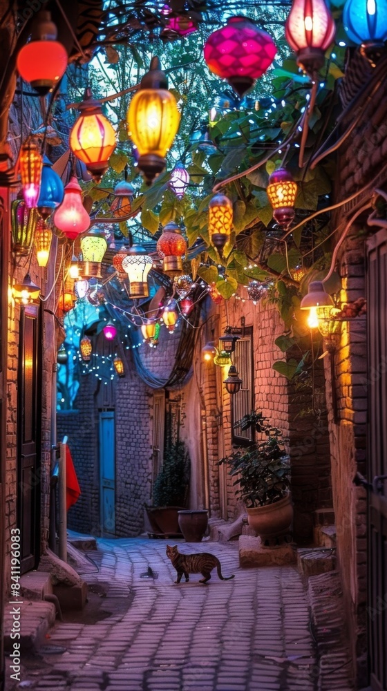 A cat is walking down a narrow alley A cat is walking down a narrow alley