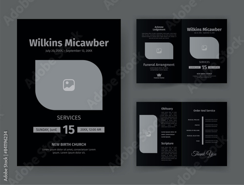 Funeral  Template for Memorial Program. Minimalist Bifold Brochure Design Layout.