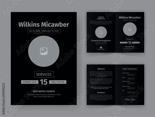 Funeral  Template for Memorial Program. Minimalist Bifold Brochure Design Layout.
