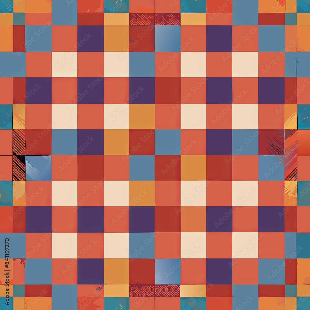 Seamless pattern of grid squares with gradient color transitions, adding depth and dimension, Generative AI Seamless pattern of grid squares with gradient color transitions, adding depth and dimension, Generative AI