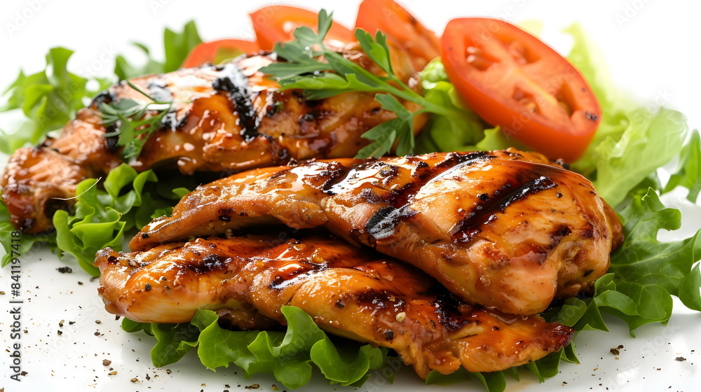 Grilled Chicken Breast Fillet Salad Tomato Garnish