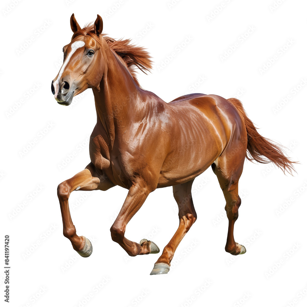 Naklejka premium A brown horse is running in a field