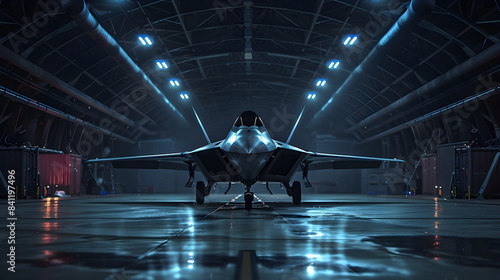 Stealth Fighter Jet Hangar Military Aviation Technology Nighttime photo
