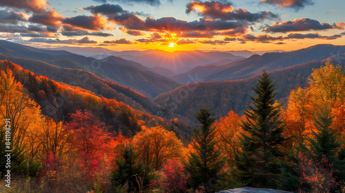 Great Smoky Mountains, autumn sunrise Tennessee