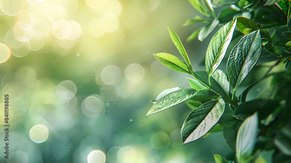Green leaf for nature on blurred background with beautiful bokeh and copy space for text Green leaf for nature on blurred background with beautiful bokeh and copy space for text
