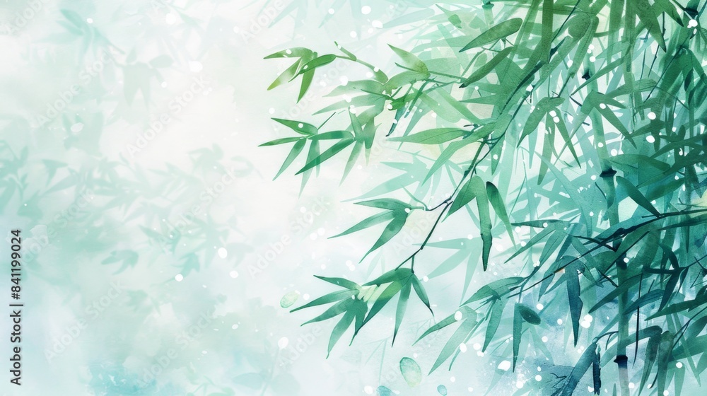 Naklejka premium Serene Bamboo Leaves in Watercolor Style, Generative AI