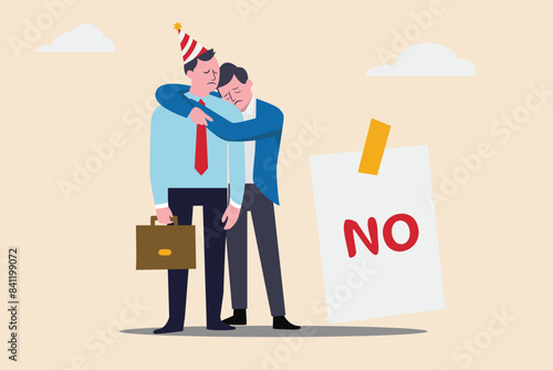 friend hugging, support comfort concept. goodbye party and farewell. crisis - fail in job, work, career, resignation. 