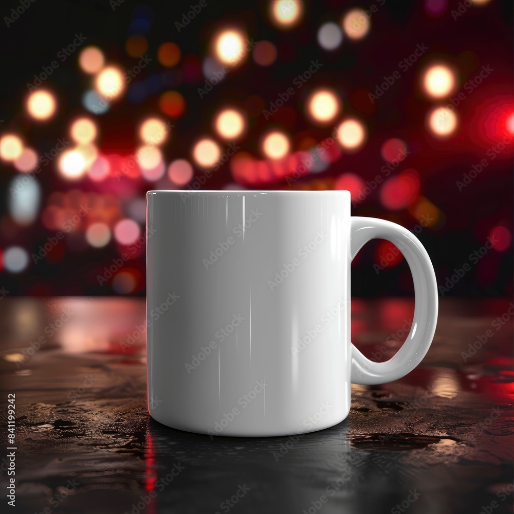 White Coffee Mug 15Oz Mockup, On Concert Background White Coffee Mug 15Oz Mockup, On Concert Background